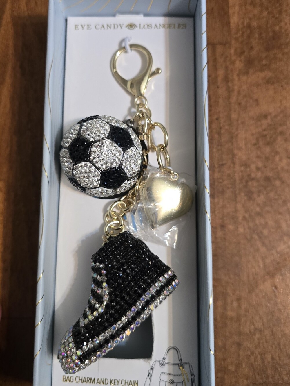 Eye Candy Los Angeles Black & Gold Soccer Sneaker Bag Charm